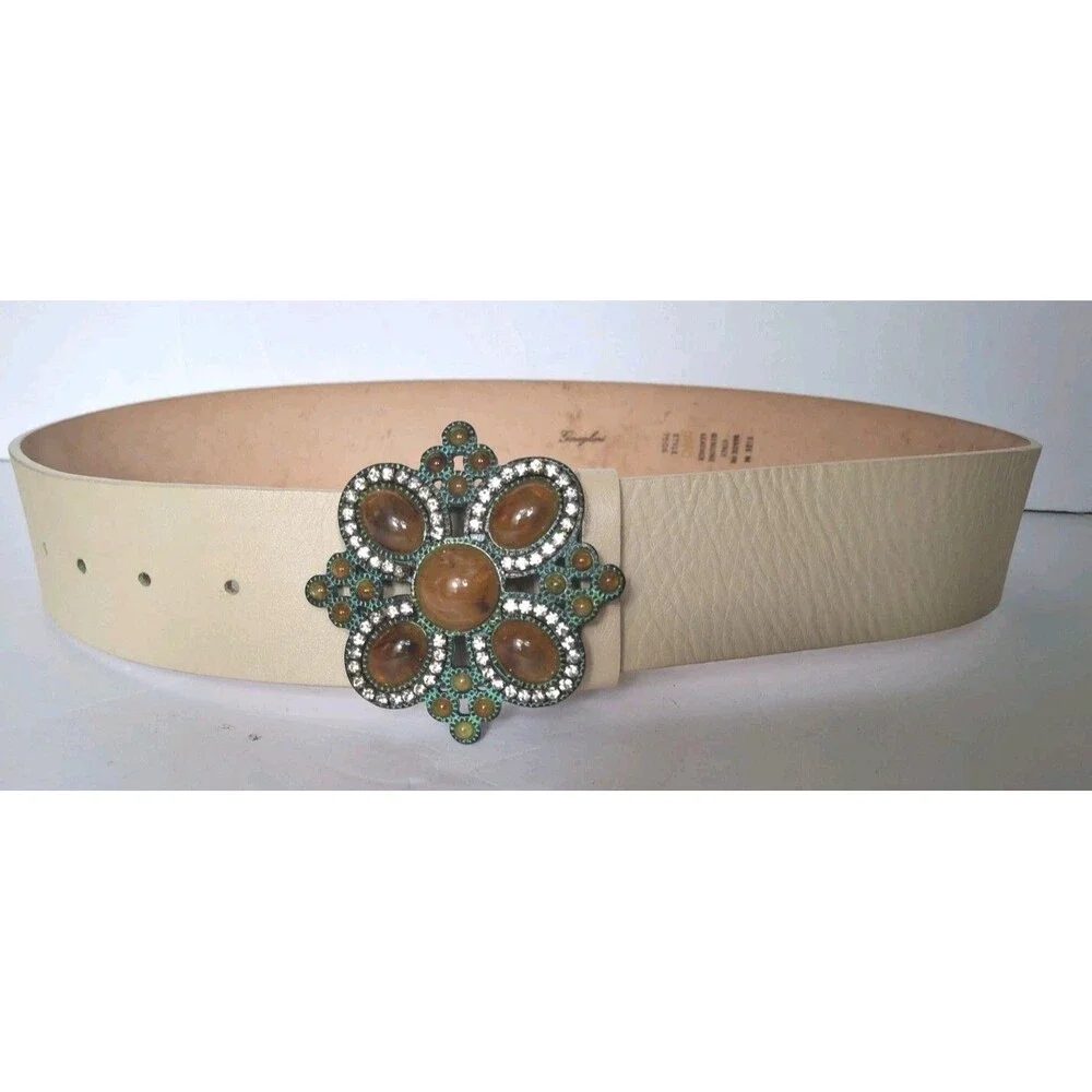 GARUGLIERI 7506 Italian Leather Statement Belt Sz Medium Jeweled Rhinestone Boho